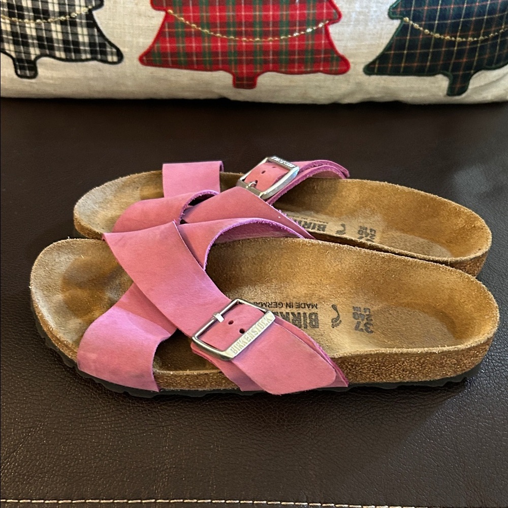 Birkenstock Purple Orchid Flats with Silver Buckles
